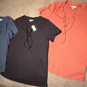 Maurices set of 3 ribbed lace up Tops